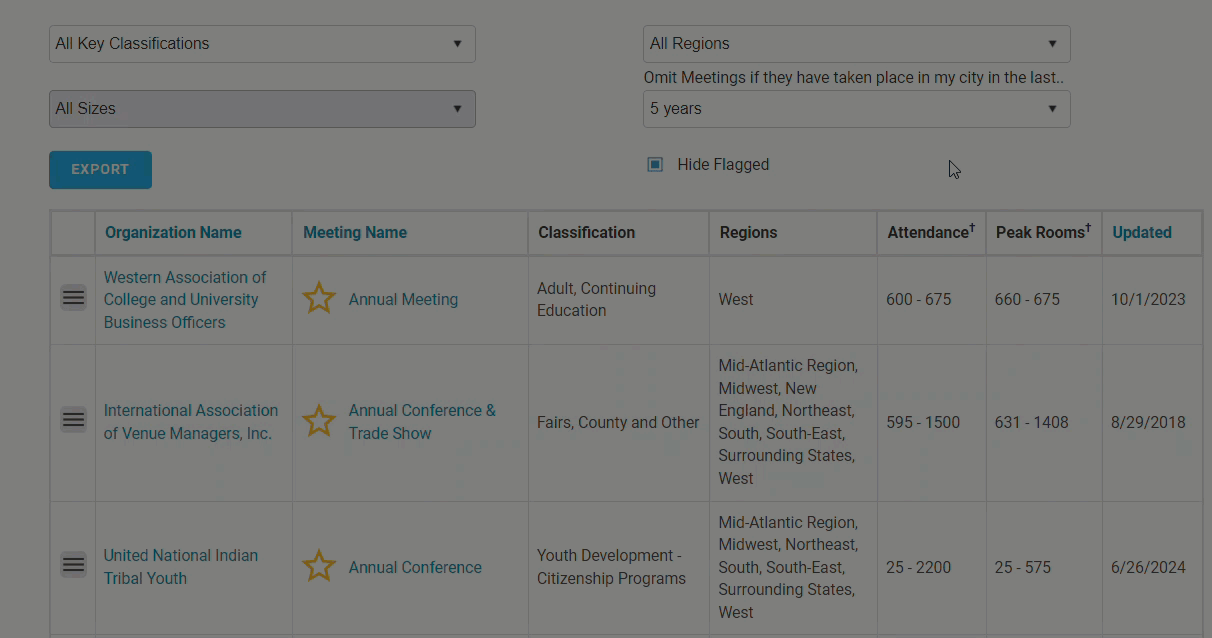 changing region filter recommended meetings.gif